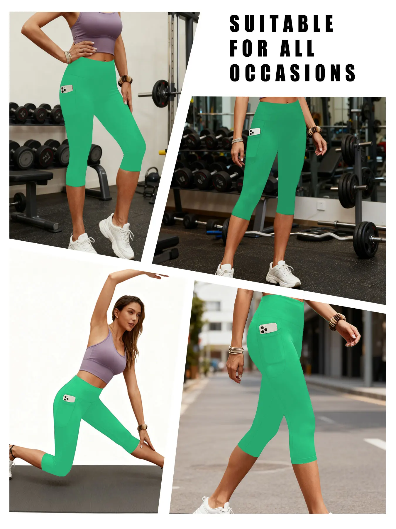 Women Capri Pants with Pockets 5 Inch High Waisted Super Soft No See Through Tummy Control Running Yoga - 3