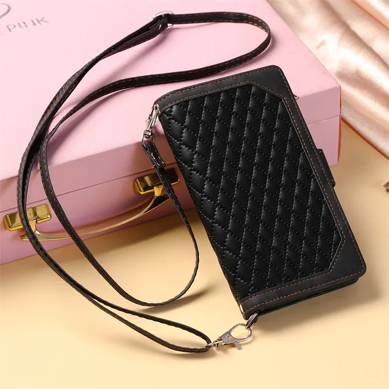 Deluxe Leather Zipper Wallet Flip Case Cover