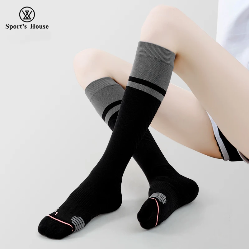 SPORT'S HOUSE Spring/summer thin high tube pressure socks for women Towel bottom non-slip yoga gymnastics cycling socks
