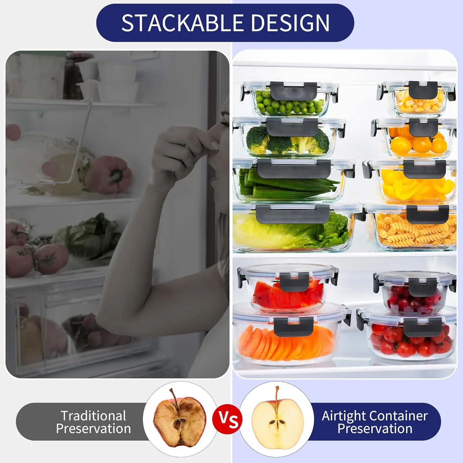 5-Pack 36 OZ Glass Storage Containers with Lids, Glass Meal Prep Containers Set, Airtight Lunch Containers with Lids, Microwave, 6