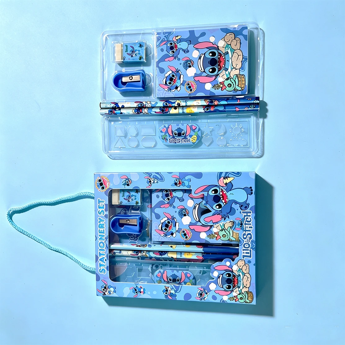 6PCS/Set Disney Stitch Stationery Set School Gifts With Pencil Pen Sharpener Eraser Notebook Ruler - 4