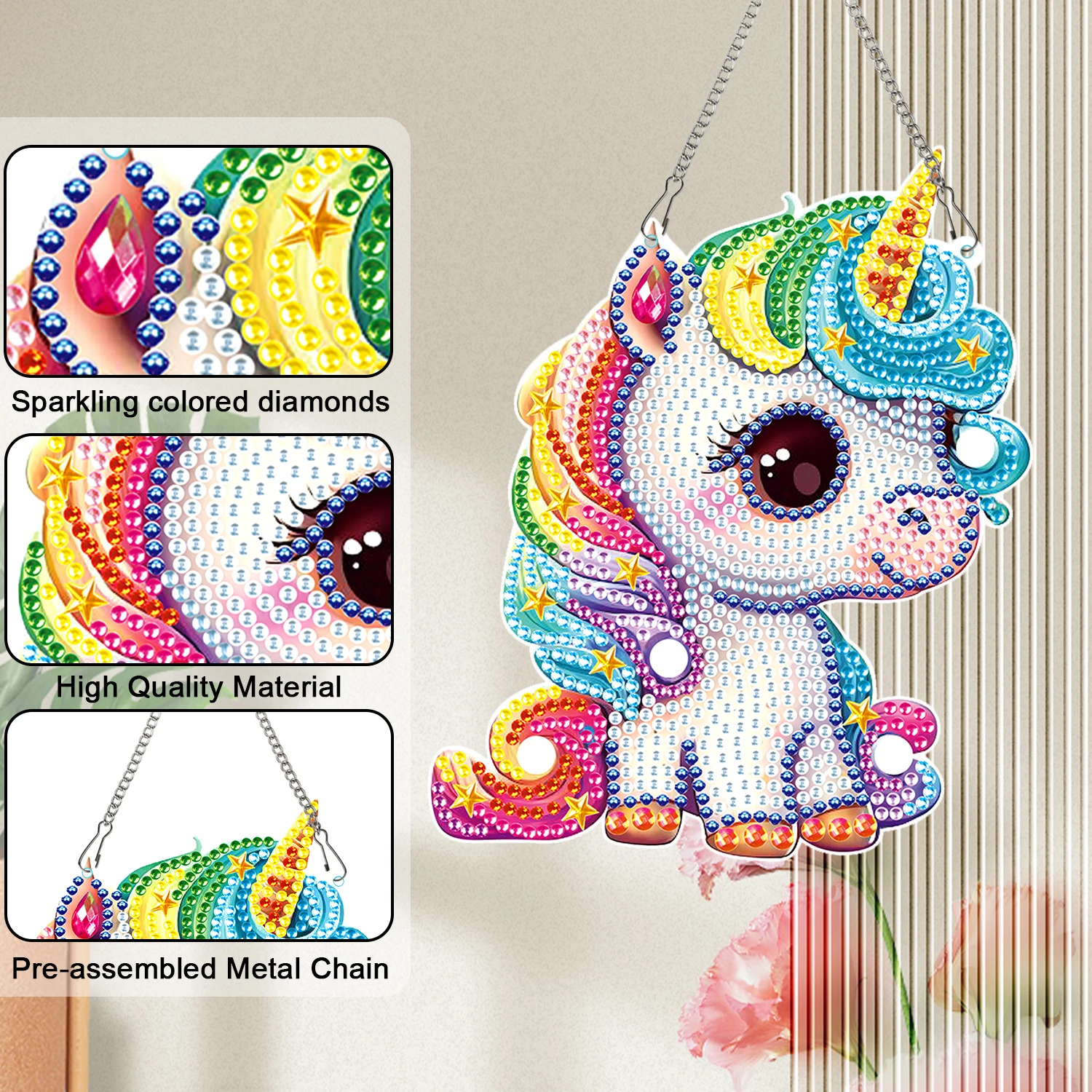 5D Special Shape Diamond Art Painting Kits for Adults Beginners, DIY Unicorn Crystal Art by Window Pendant for Home Garden Wall