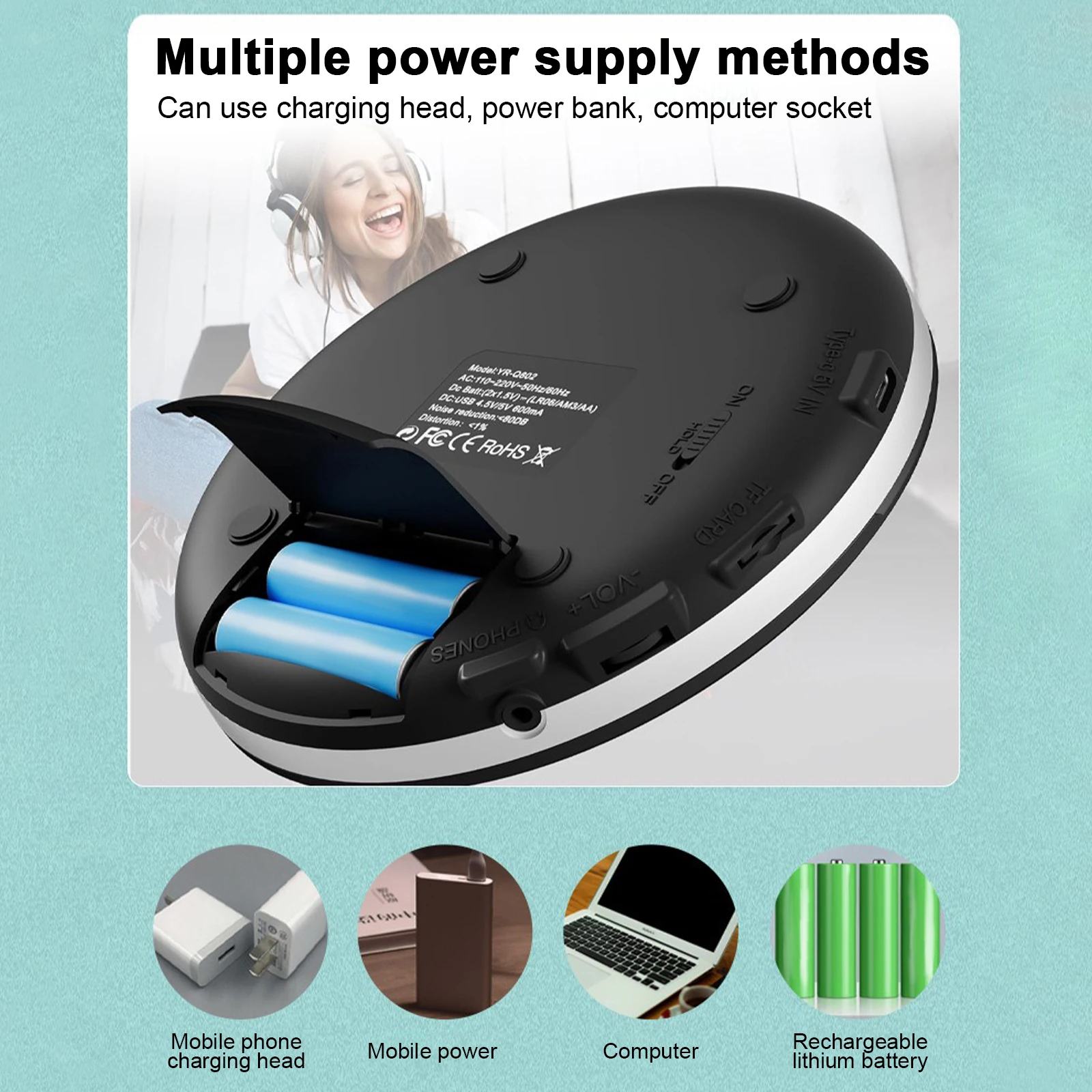 5 types Portable CD Player MP3 Music Player A-B Repeat Function LCD Display External Speakers Headphones