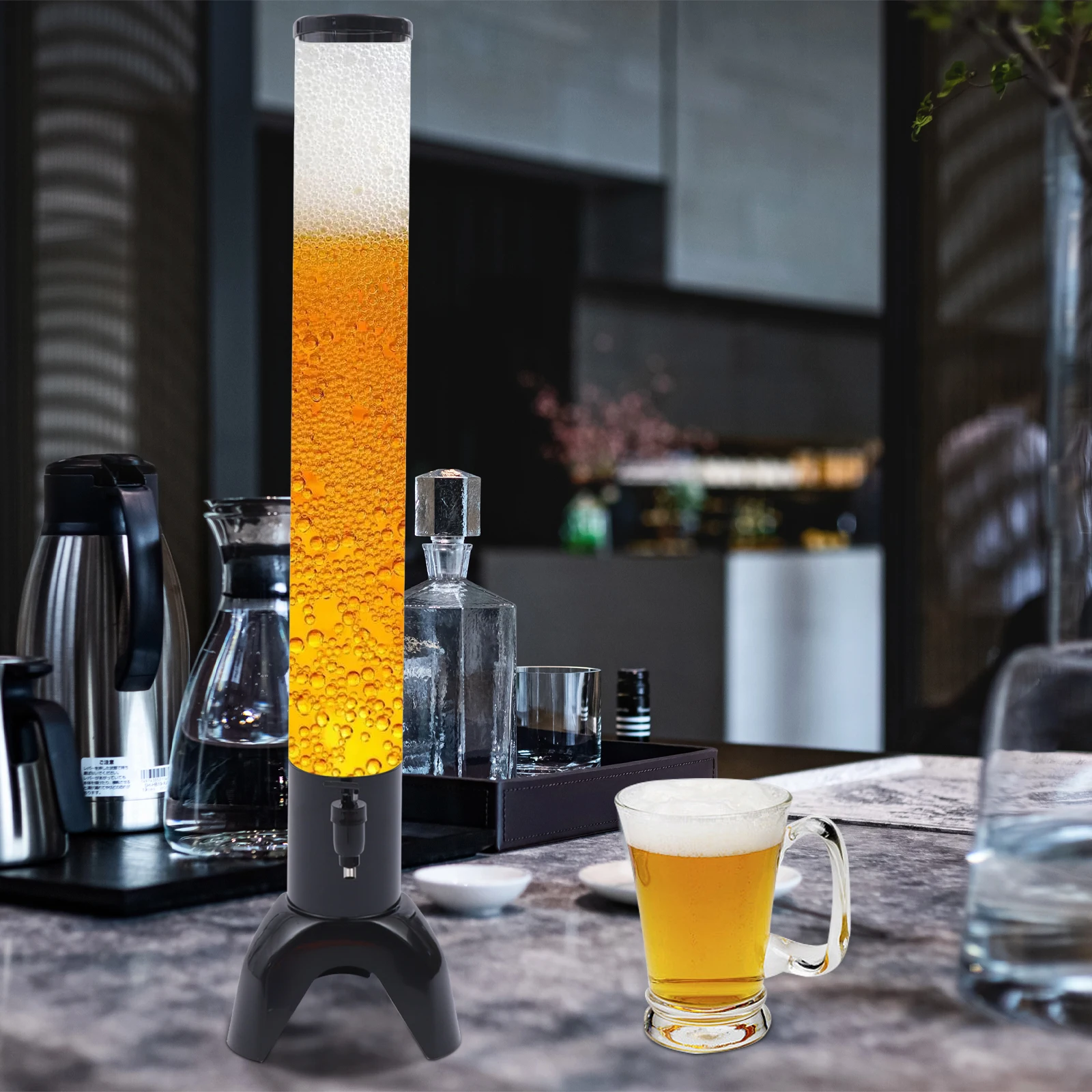 

Beer Tower Dispenser with Stainless Steel Tap and Individual Ice Tube 3L/100oZ Liquor Tower Dispenser With Removable Ice Tube