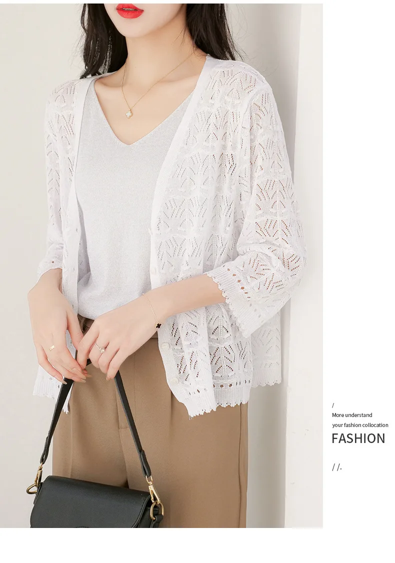 Spring Summer Women's Thin Hollow Knit Cardigan Korean Fashion Top Short Loose Air-conditioned Sunscreen Shirt Grace New