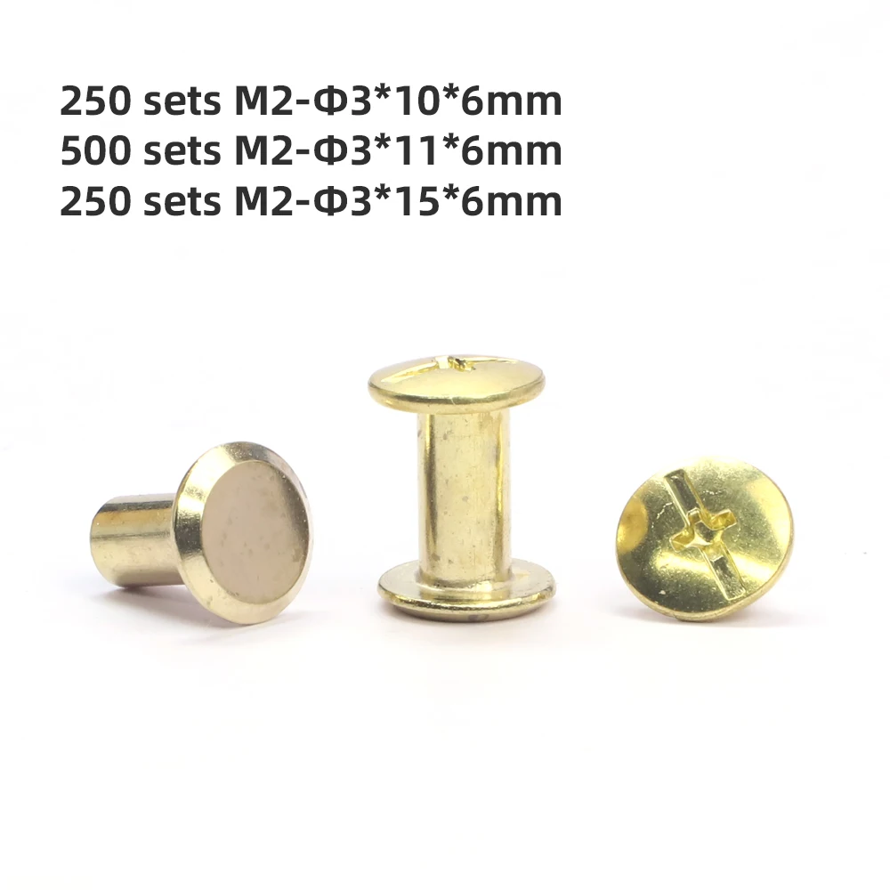 ชุดหมุดหนังชุบทอง M2สลักเกลียวขนาด3x10x6มม. 1000ชุด3x11x6มม. 3x15x6มม. 3x15x6มม. 304สเตนเลสสตีล 1