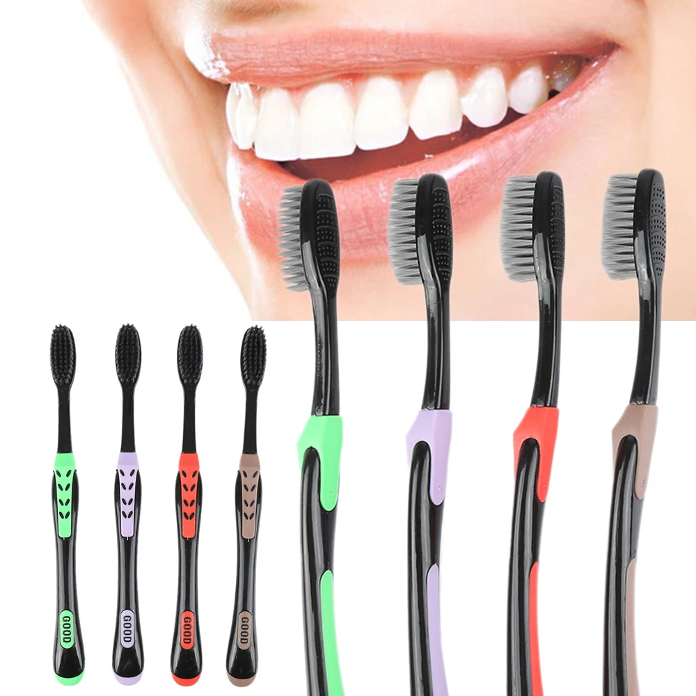 4Pcs Bamboo Charcoal Toothbrush Oral Care Antibacterial Toothbrush With Black Heads Ultra Fine Soft Tooth Brush For Adult