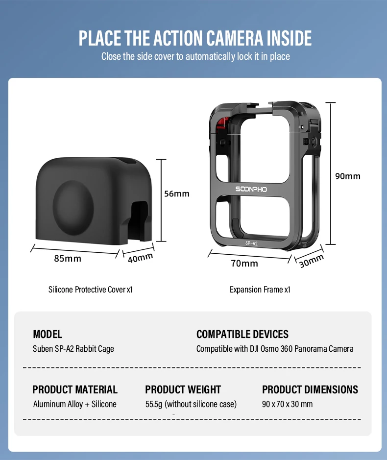 For DJI Osmo 360 Camera Accessories Metal Rabbit Cage Aluminum Expansion Mount B