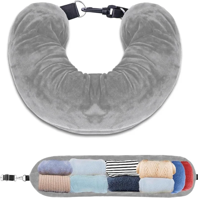 Portable Practical Travel Pillow with Storage Bag for Outdoor Use, Adjustable Polyester Fiber Neck Support, Comfortable