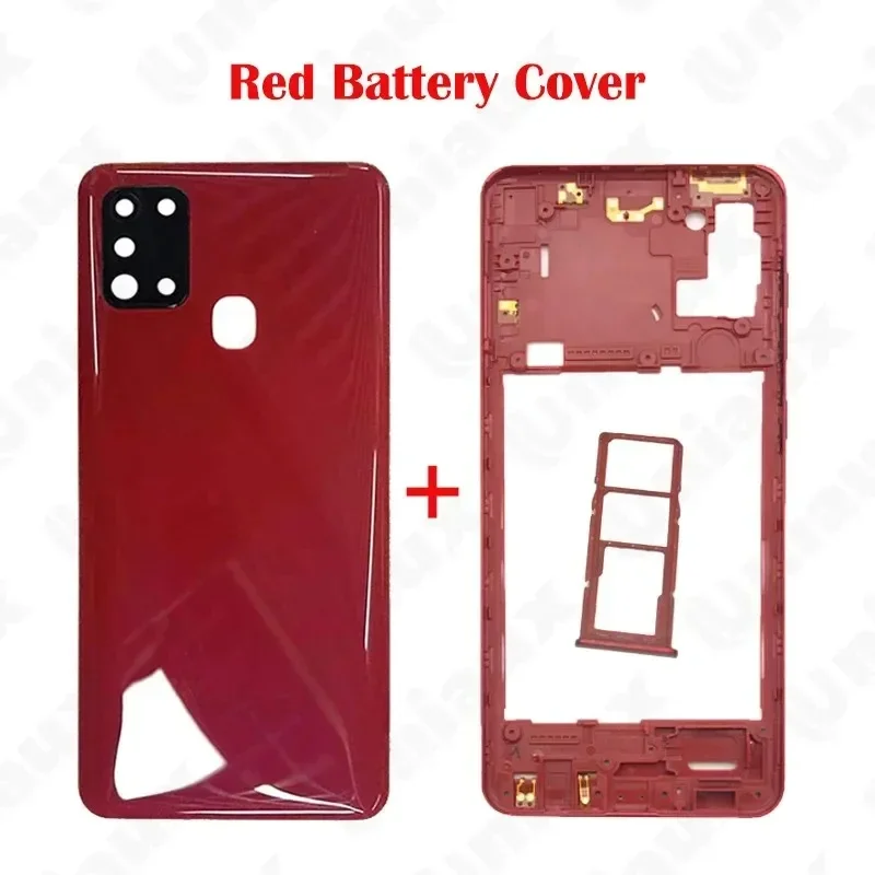 Per Samsung Galaxy A21s A217 A217F Custodia del telefono Telaio centrale chaiss Coperchio posteriore della batteria Coperchio del pannello Coperchio posteriore Obiettivo in vetro della fotocamera - immagine 2
