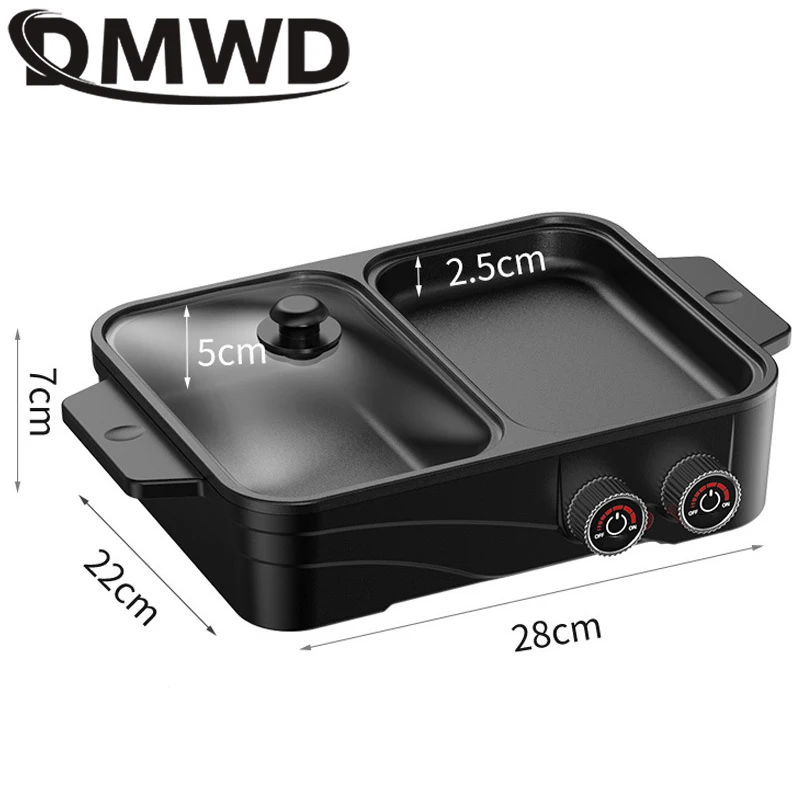 Multifunctional Electric Baking Tray 2 in1 Shabu Roast Pot Barbecue Hot Pot Integrated Pot Non Stick BBQ Grill Cooker Frying Pan 6