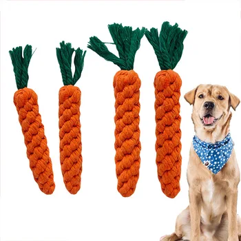 Dog Toy Carrot Knot Rope Ball Dog Chew Toys Pet Dog Braided Carrot Cotton Rope Puppy Cleaning Teeth Chew Toy Carrot Shape DIY