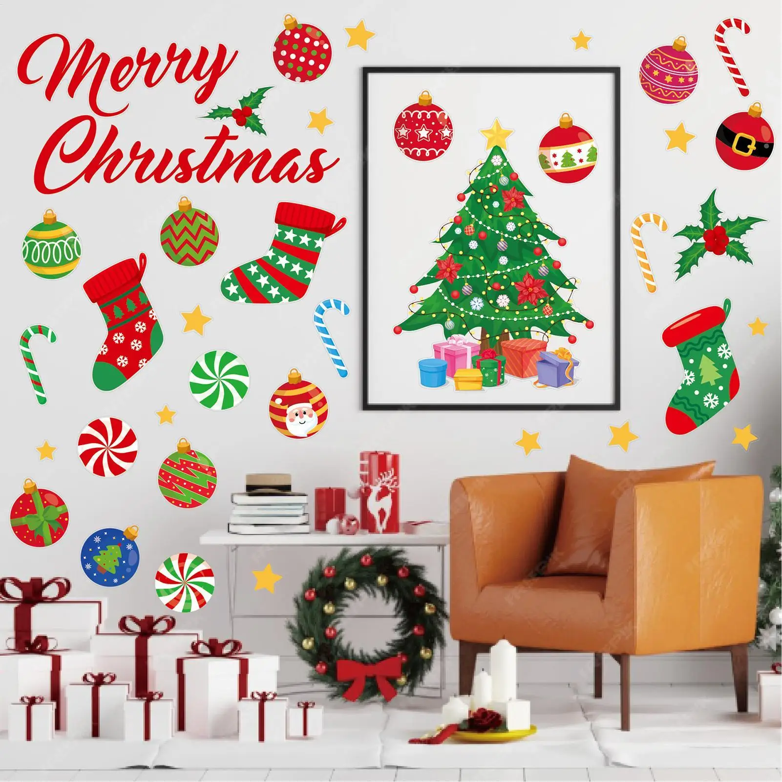 Christmas Wall Stickers 3 Pieces Removable Holiday Wall Stickers Christmas Decorations For Bedroom Living Room Bathroom