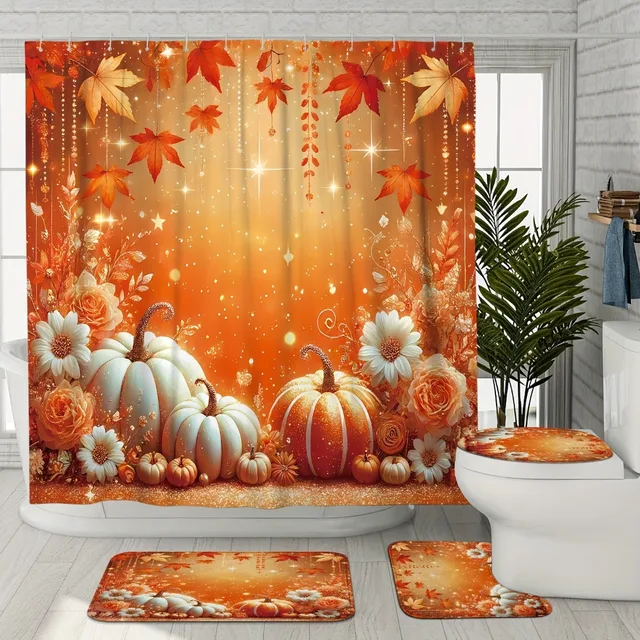 1/4pcs Autumn Thanksgiving Shower Curtain Set 2