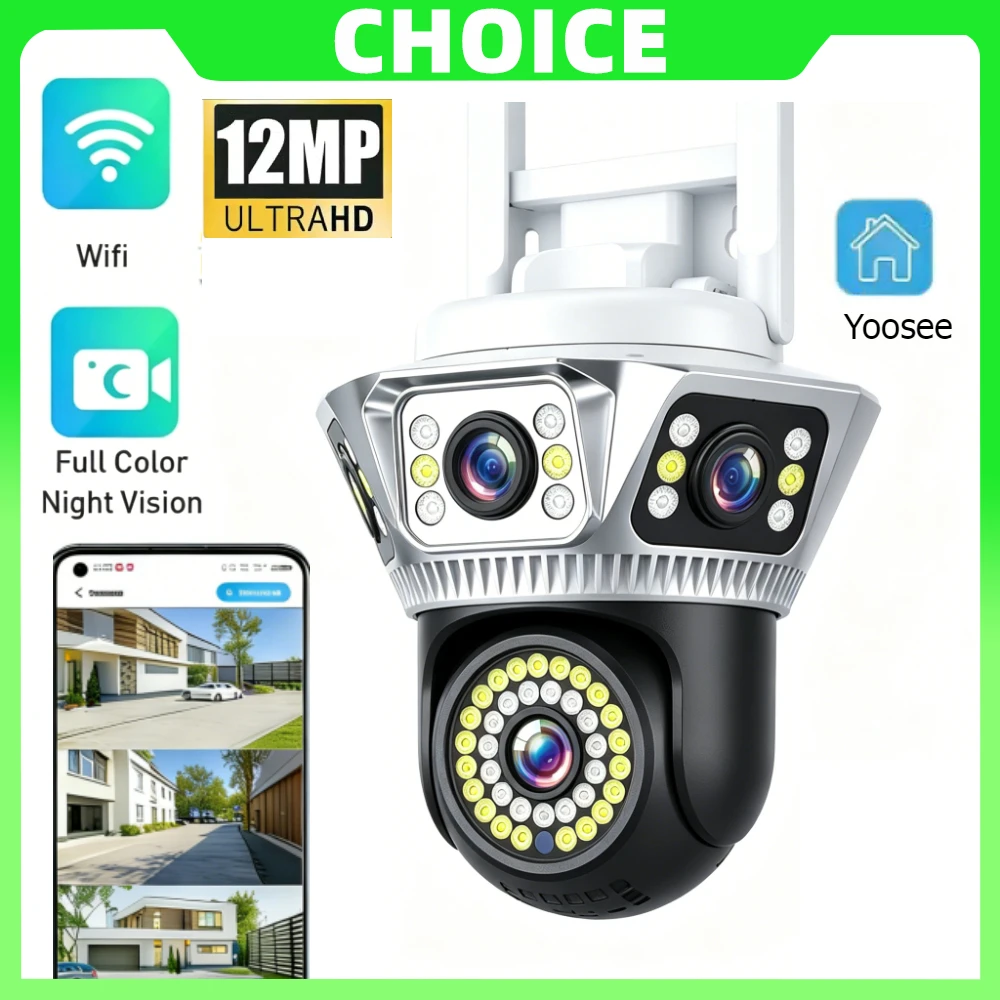 Yoosee WiFi 카메라, 보안 보호 3화면 CCTV, 야간 투시 감시 카메라, 4K 보안 카메라 미니