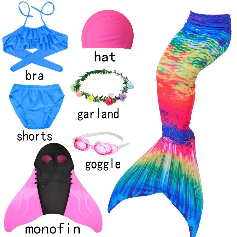 anime outfits 7Pcs/Set Girls mermaid tail cosplay Swimsuit the Little Mermaid Costume Bathing Suit Dress Halloween Party With Flipper Monofin anime outfits female Cosplay Costumes