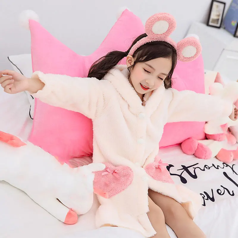 Autumn Winter Baby Pajamas Robe Cartoon Hoodies Girl Boys Sleepwear Bath Towels Kids Soft Bathrobe Pajamas Children's Clothing