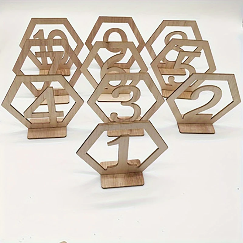 10PCS Holz Tisch Nummernschild 1-40 Sechseckige Hohl Anzahl Sitz Platte Bar Cafe Hochzeit Anzahl Tisch Platte event Party Supplies – Detail 10