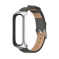 Leather & Silicone Replacement Watchband Strap - Soft, Durable Bracelet - Galaxy Fit 2 (Leather Gray Silver)