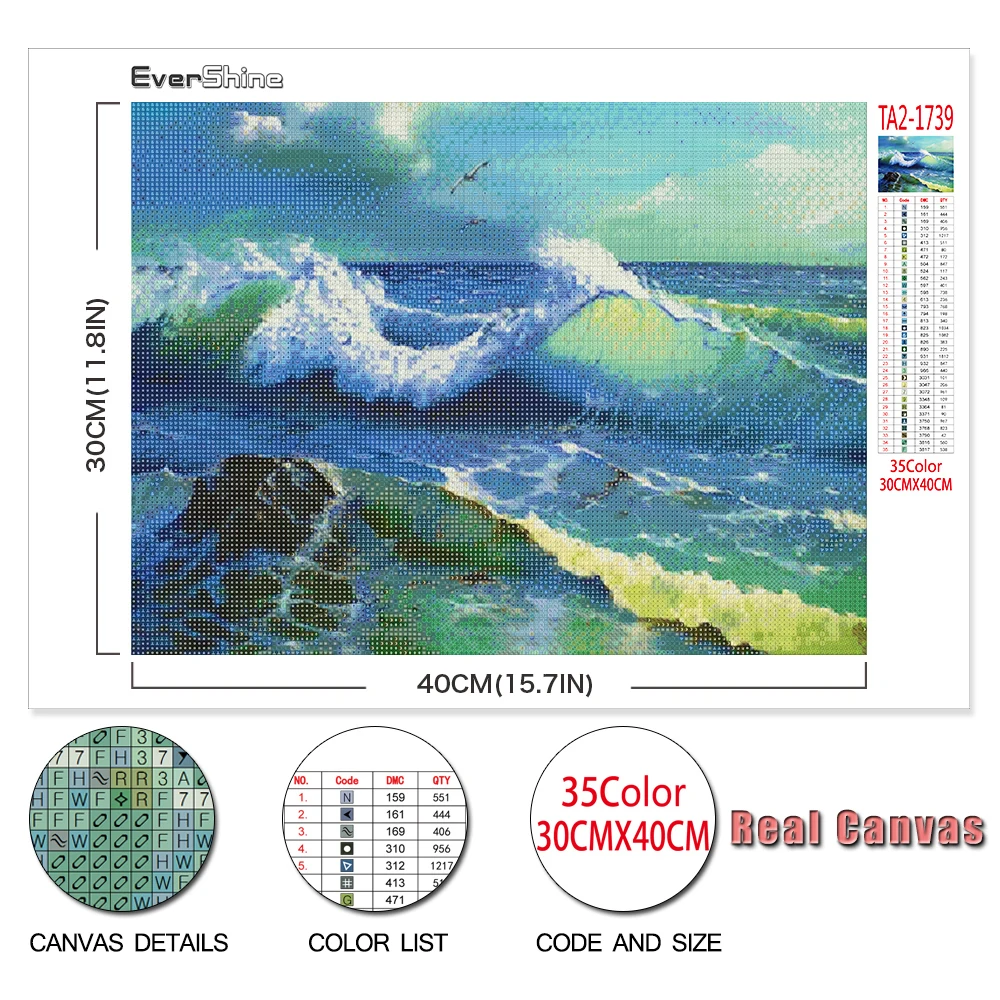 Evershine 5D DIY Diamond Embroidery Sea Cross Stitch Diamond Painting Kit