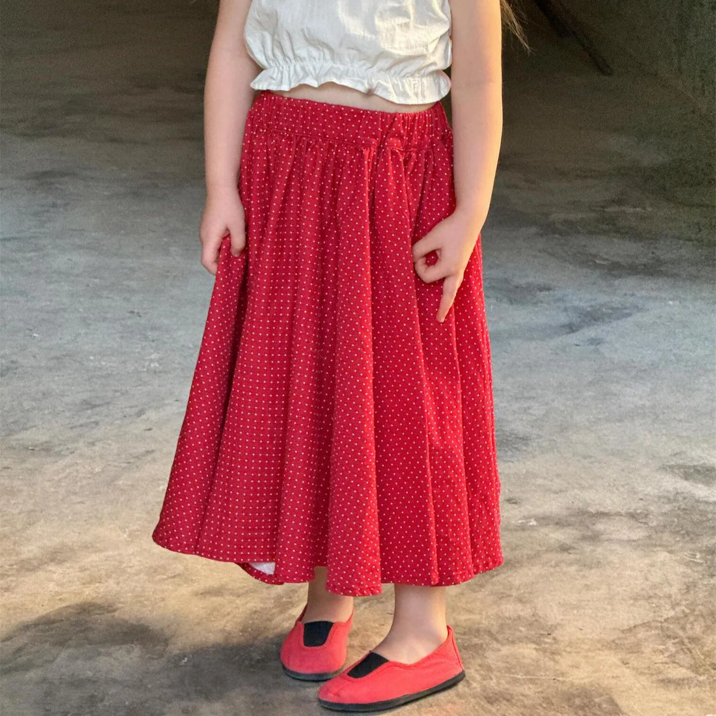 Midi Skirt Knee Length Red Polka Dot Skirt Red Polka Dot Dress