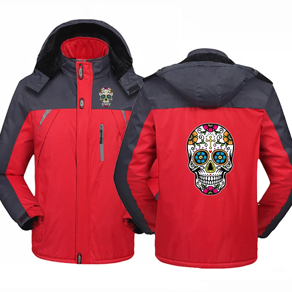 Mens Textured Fabric Hoodie Jacket with Colorful Skull Pattern