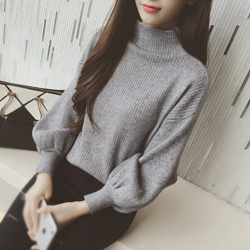 

Women's Knitted Top Long Sleeves Half Turtleneck Solid Colour Casual Loose Pullover Spring Autumn