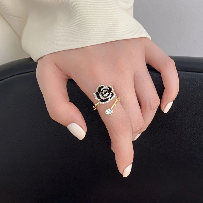 Finger Rings Fashion Rings Zircon Rings Metal Rings Rose Flower Shaped Metal Rings for Women