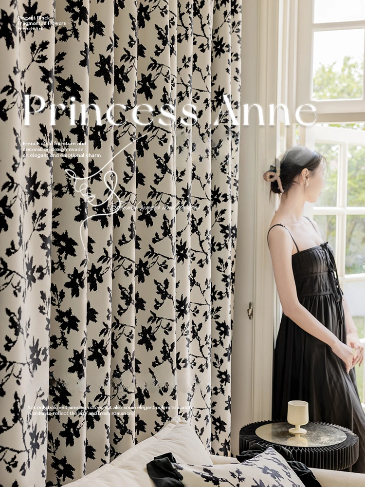 

French Retro Korean Curtains for Living Room Bedroom Blackout Chenille Floral Splicing Ruffles Luxury Two Lace Noble Elegant