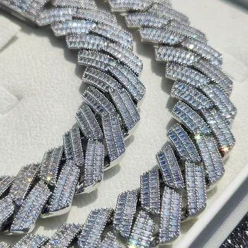 Collana girocollo pesante Hip Hop a due pietre da 20 mm 2 file ghiacciate con montatura a punta CZ catena a maglie cubane per donna uomo gioielli di moda 1