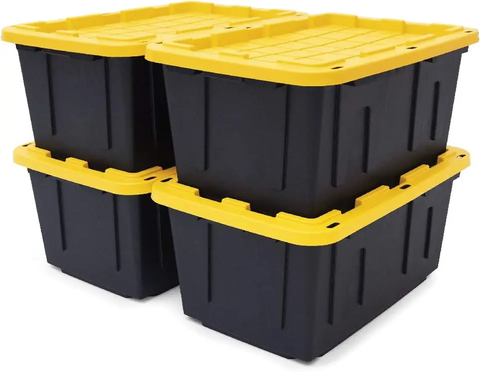 Black & Yellow, Shelving Unit and Heavy Duty Storage Containers, Extremely Durable (Shelf + 27 Gallon Container (8-Pack)) 4