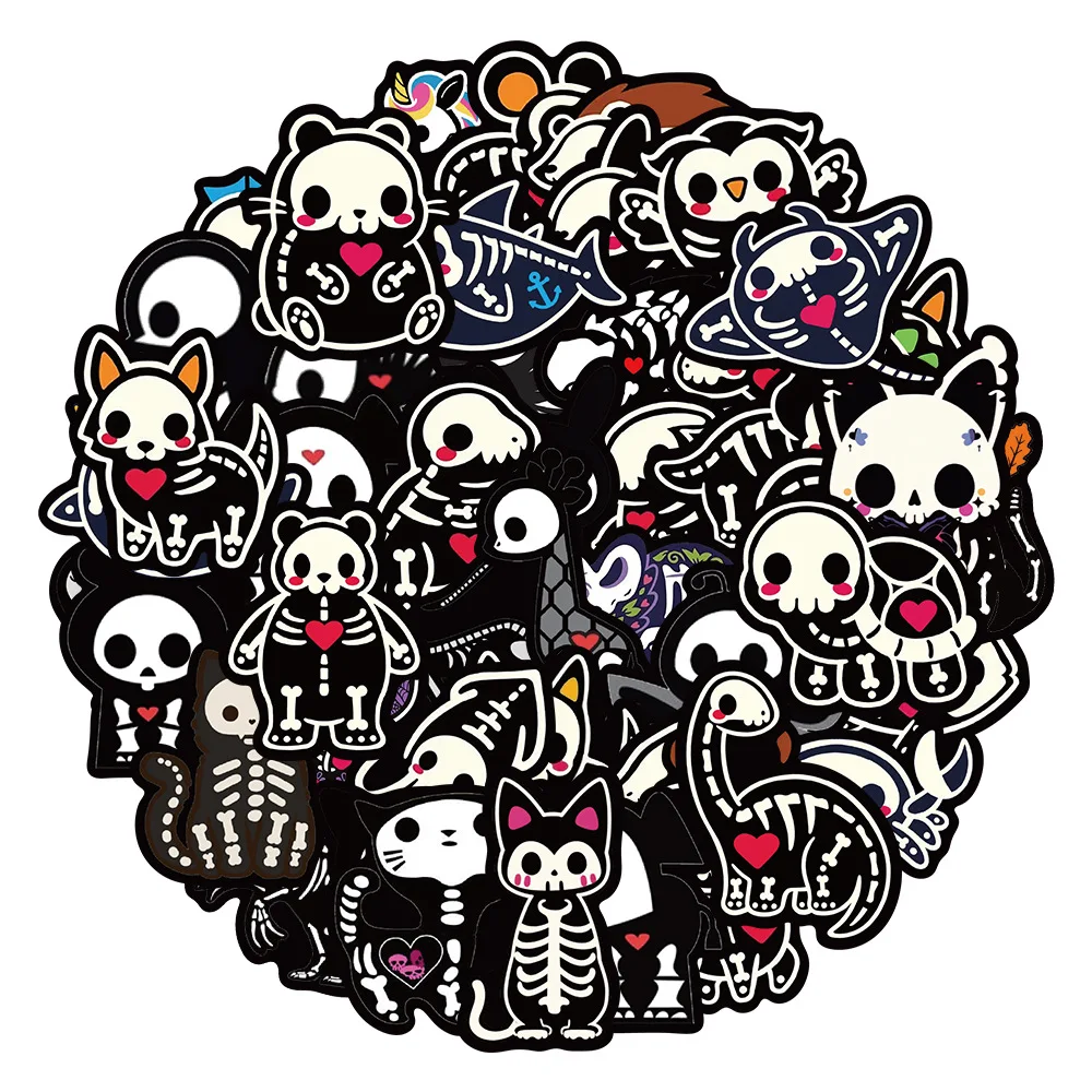 10/30/50Pcs Cartoon animal skeleton skull Stickers For Snowboard Laptop Luggage Car Fridge DIY Styling Vinyl Home Decor Stickers