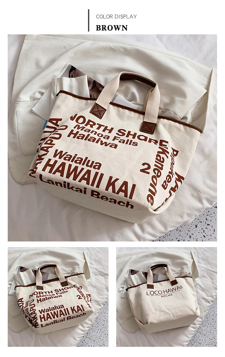 Heißer Verkauf frauen Brief Drucken Leinwand Umhängetasche Lagerung Handtasche Weibliche Trendy Große Kapazität Einfache Literatur Kunst Tote – Detail 7