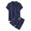 Cool Summer Comfortable Short-Sleeved Button Shirt Sets Men's Solid Color Shirt Shorts Suit Men's Cotton and Linen Casual Suit 2