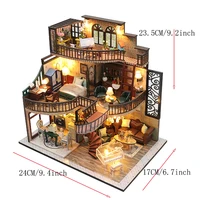Wooden Doll House 3D Puzzle Assembly Building Model Kit Production Small Room Toys Home Bedroom Decoration With Furniture Light 6