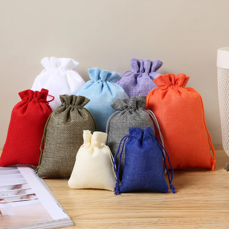 Bulk Rustic Linen Burlap Drawstring Bags for Burlap Gift Bags Wedding Party  Coffee Candy Favor Bags 20 PCs