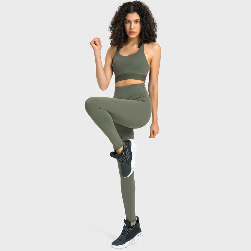SHINBENE High End Nylon Padded Strappy Sports Bras Tops Women Shockproof  Wireless Yoga Fitness Bras Crop Top Activewear