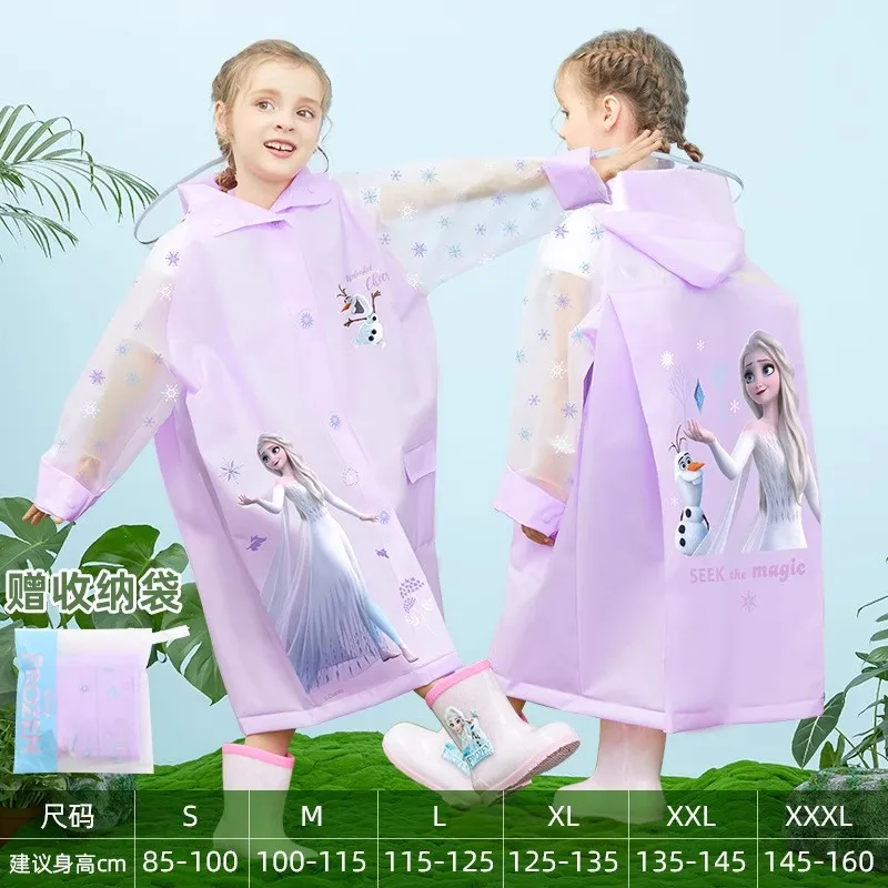 Raincoat Poncho Disney Kids Wateproof Elsa Spider-Man with Backpack Position Student RainWear