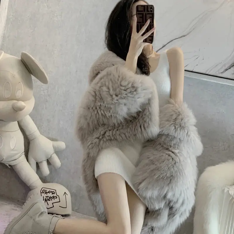 

Winter Faux Fur Coat Women Thicken Keep Warm Middle-Long Overcoats Femme Hooded Soft Mink Padded Jacket Outwear T898