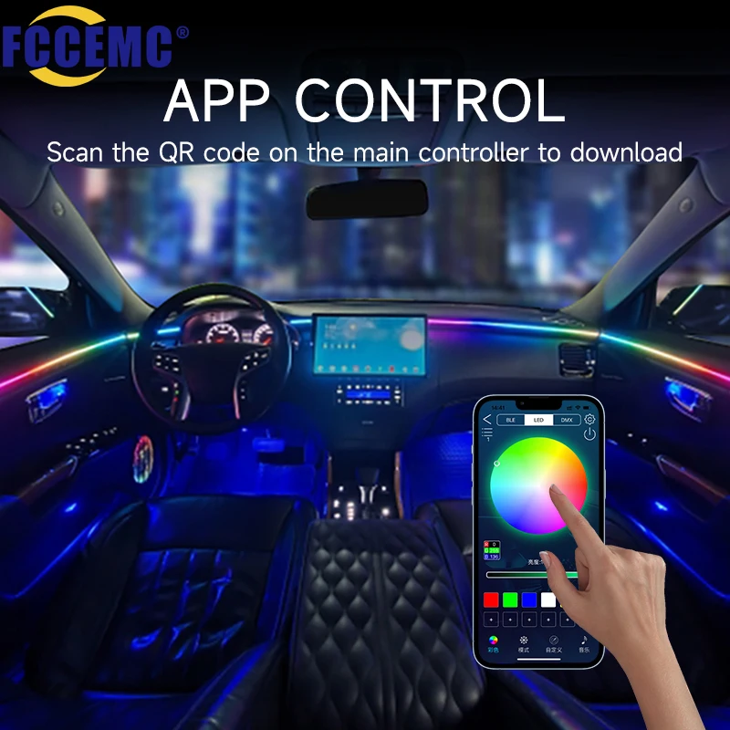 18 In 1 Symphony Ambient Light Kit For Car Interior Acrylic Guide Fiber Strip 64 Color Decoration Atmosphere Lamp By APP Control