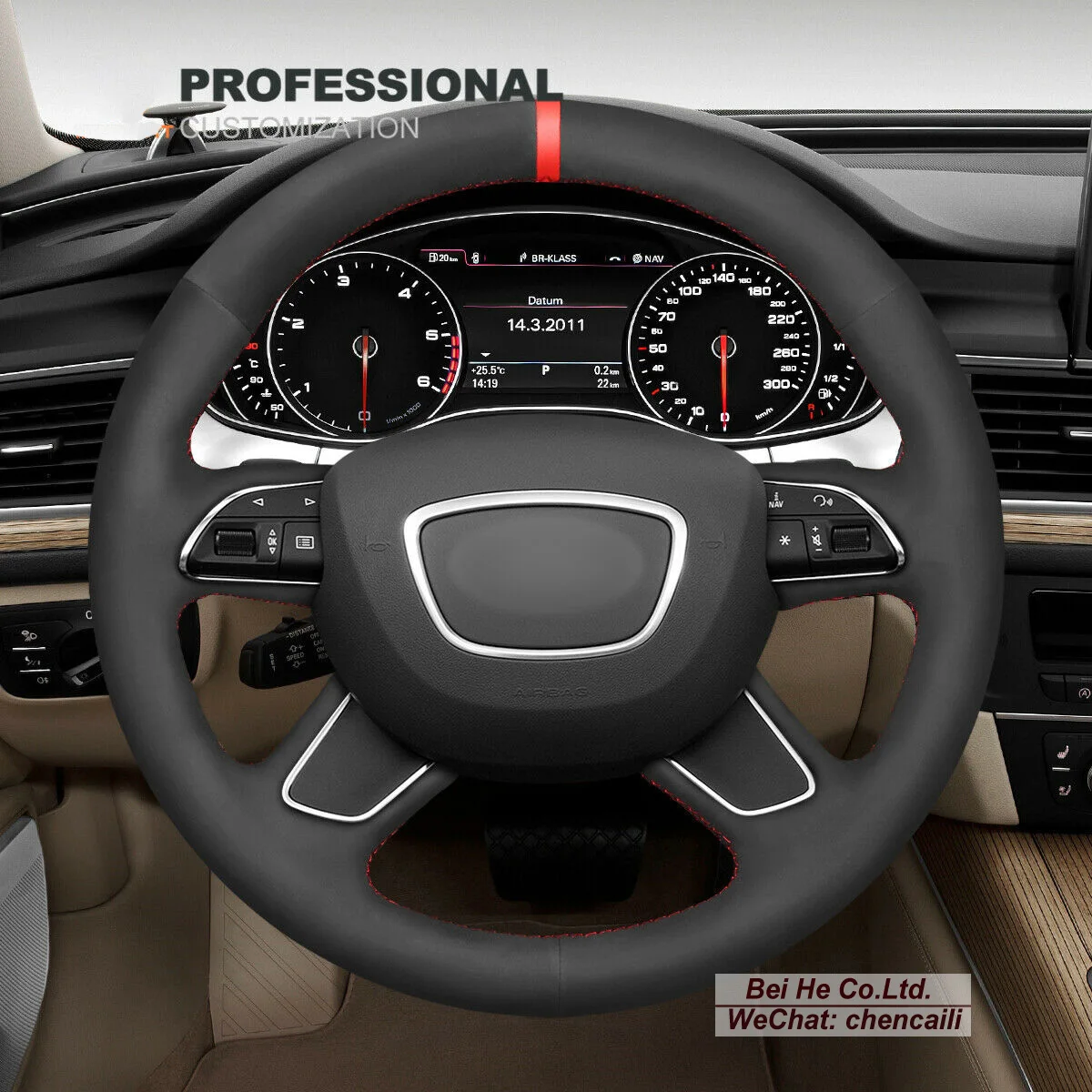 

Hand-stitched Black Leather Suede Steering Wheel Cover Wrap For Audi A4 B8 A6 C7 A7 A8 Car Accessories