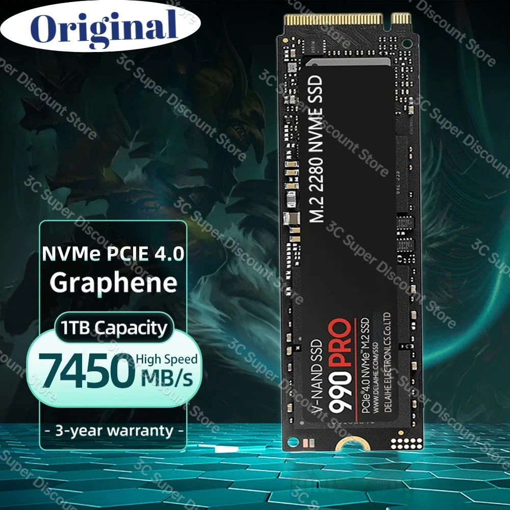 

990 PRO SSD Solid State Drive 4TB 2TB 1TB M.2 2280 SSD PCIe4.0 NVMe Gaming Internal Hard Drive 7450MB/S For PS5 Laptop Desktop