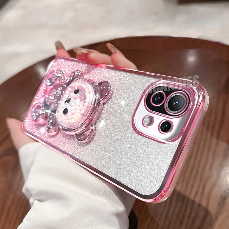 Cute Bear Holder Plating Silicone Stand Case