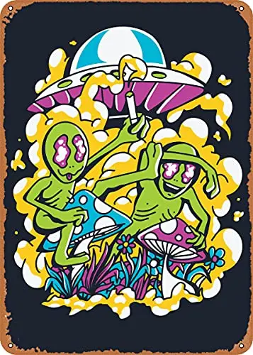 

Stoner Aliens Vintage Look Metal Sign Art Prints Retro Gift 8x12 Inch