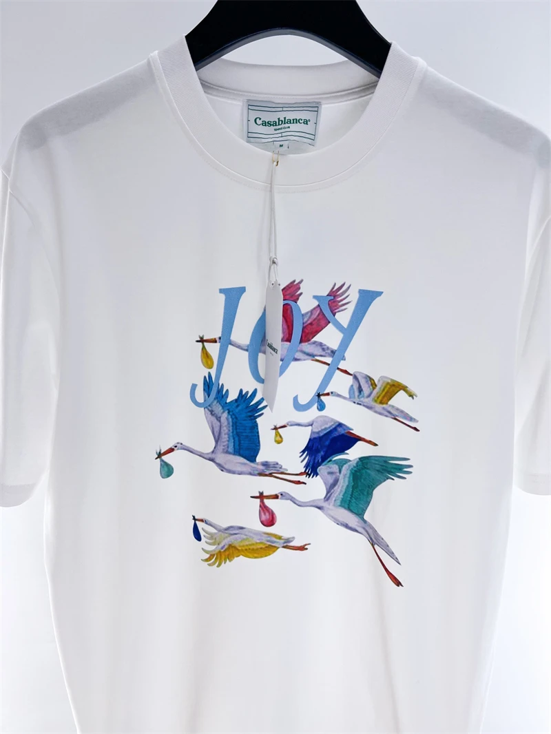 

23SS New Fasion New Casablanca T-shirt Men Women 1:1 High Quality Red-crowned Crane Thick Top Tees T Shirt Mon Compte Hip Hop