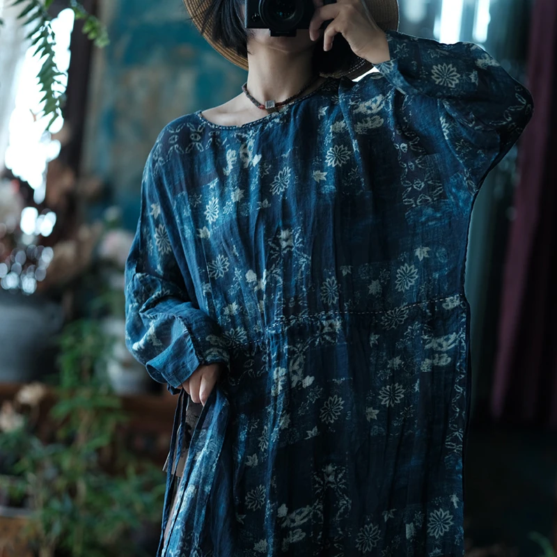 Oversized Women Casual Linen Dress New Arrival 2025 Autumn Vintage Style  O-neck Floral Print Loose Female Long Dresses M1872 - AliExpress 200000345