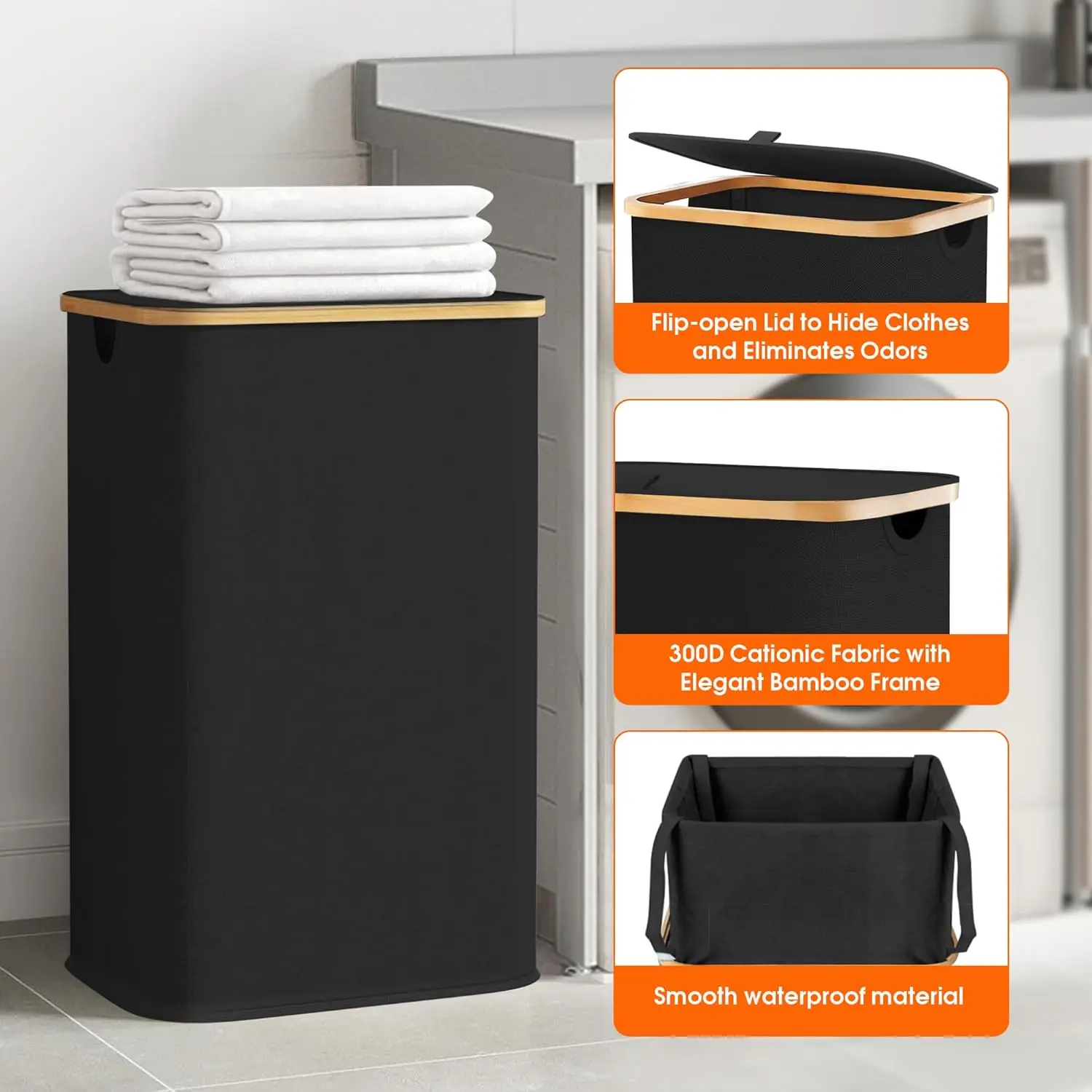 Laundry Hamper with Lid, Large Basket for Laundry, 150L Laundry Hamper with 2 Sections, Removable Inner Bags, Handles, Dirt