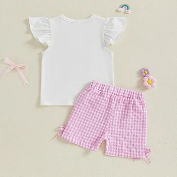 Adorable Infant Girl Tennis Ensemble with Cute Ruffle Sleeve Top and Checkered Shorts Adorned with Bows - 2 Piece Set 3