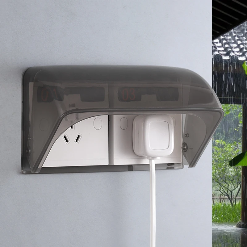 Description Picture 5 of item86 Type Wall Socket Waterproof Box Self-Adhesive Electric Plug Cover Bathroom Double Switch Protection Socket Splash-Proof Box