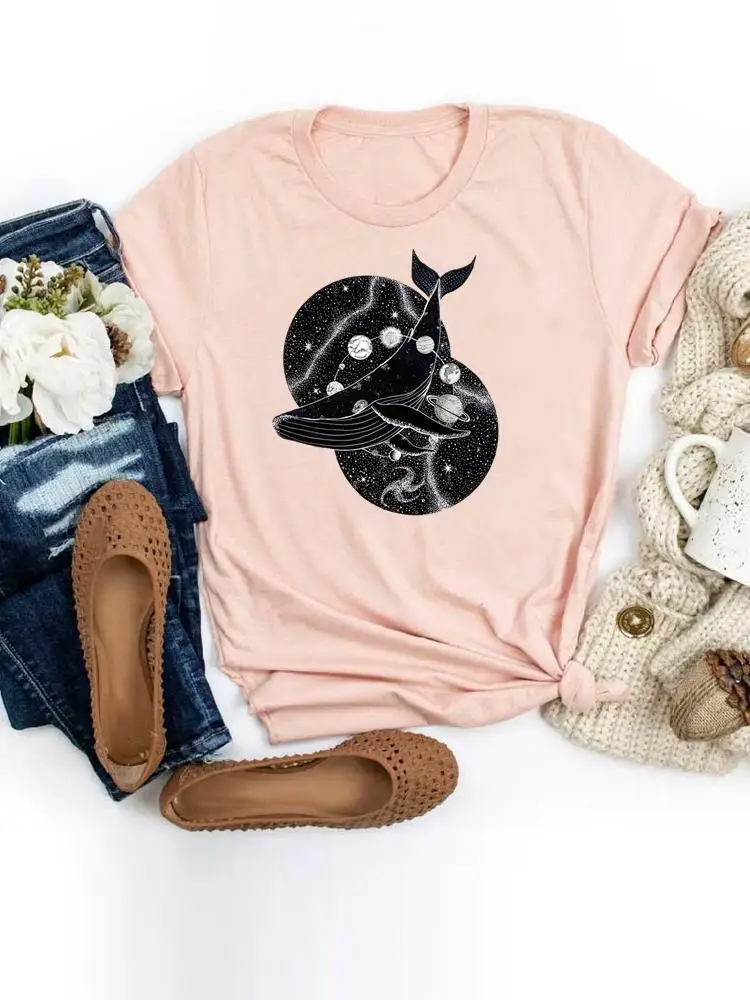 

Women Summer Tee Print Space Trend Lovely Style Cartoon Shirt Female Short Sleeve T Top Graphic Fashion Clothing T-shirts